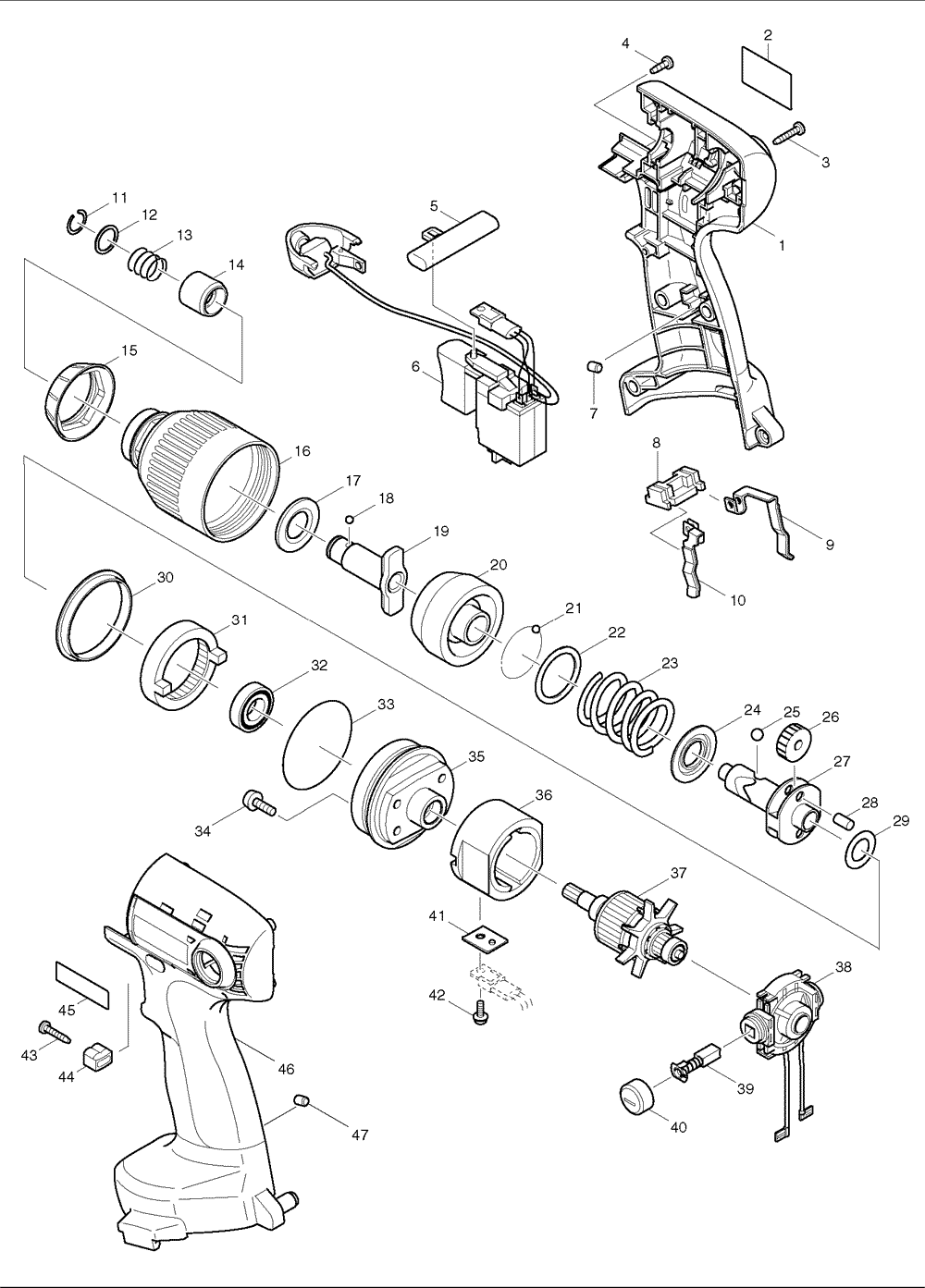 Page 1 Diagram and Parts List for 6980FD  Makita Drill