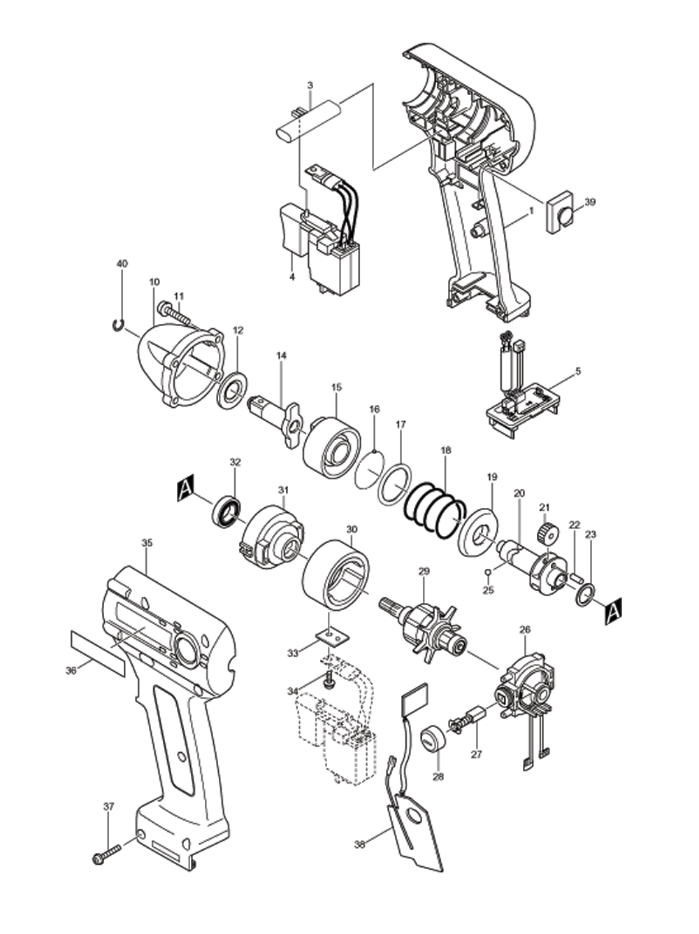 Page 1 Diagram and Parts List for BTW072Z  Makita Drill