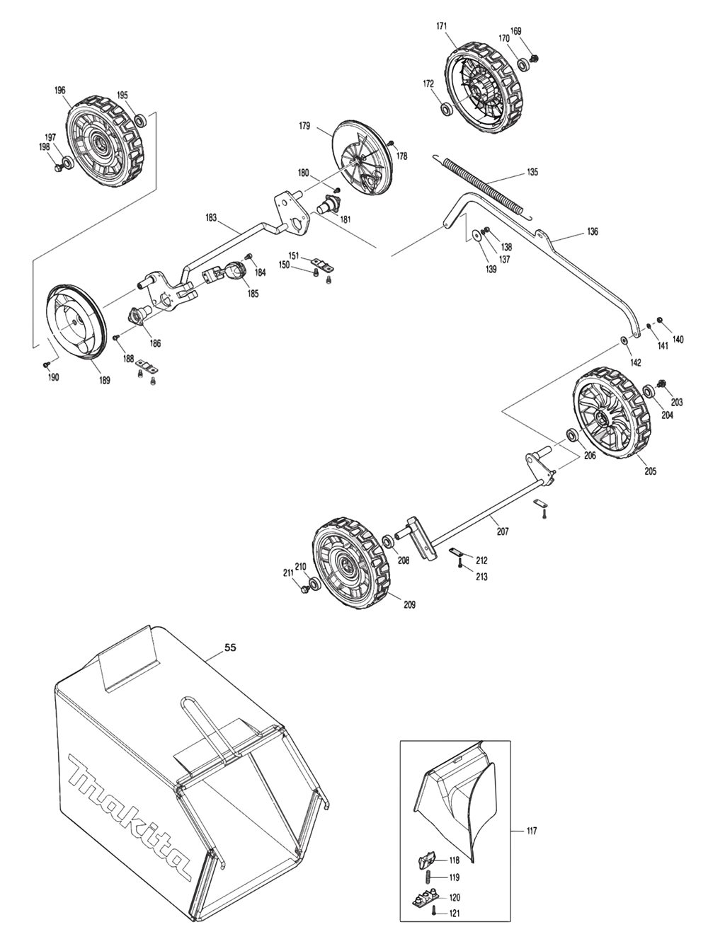 Fig-2 Diagram and Parts List for XML07Z  Makita Lawn Mower