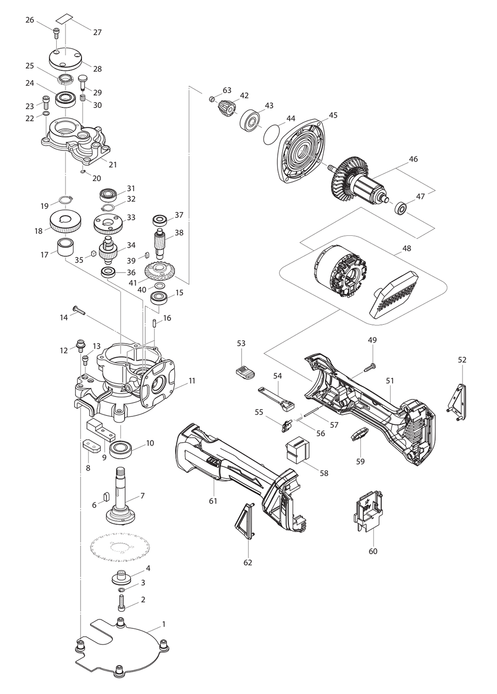 Fig-0 Diagram and Parts List for XCU06T1  Makita Sander Grinder