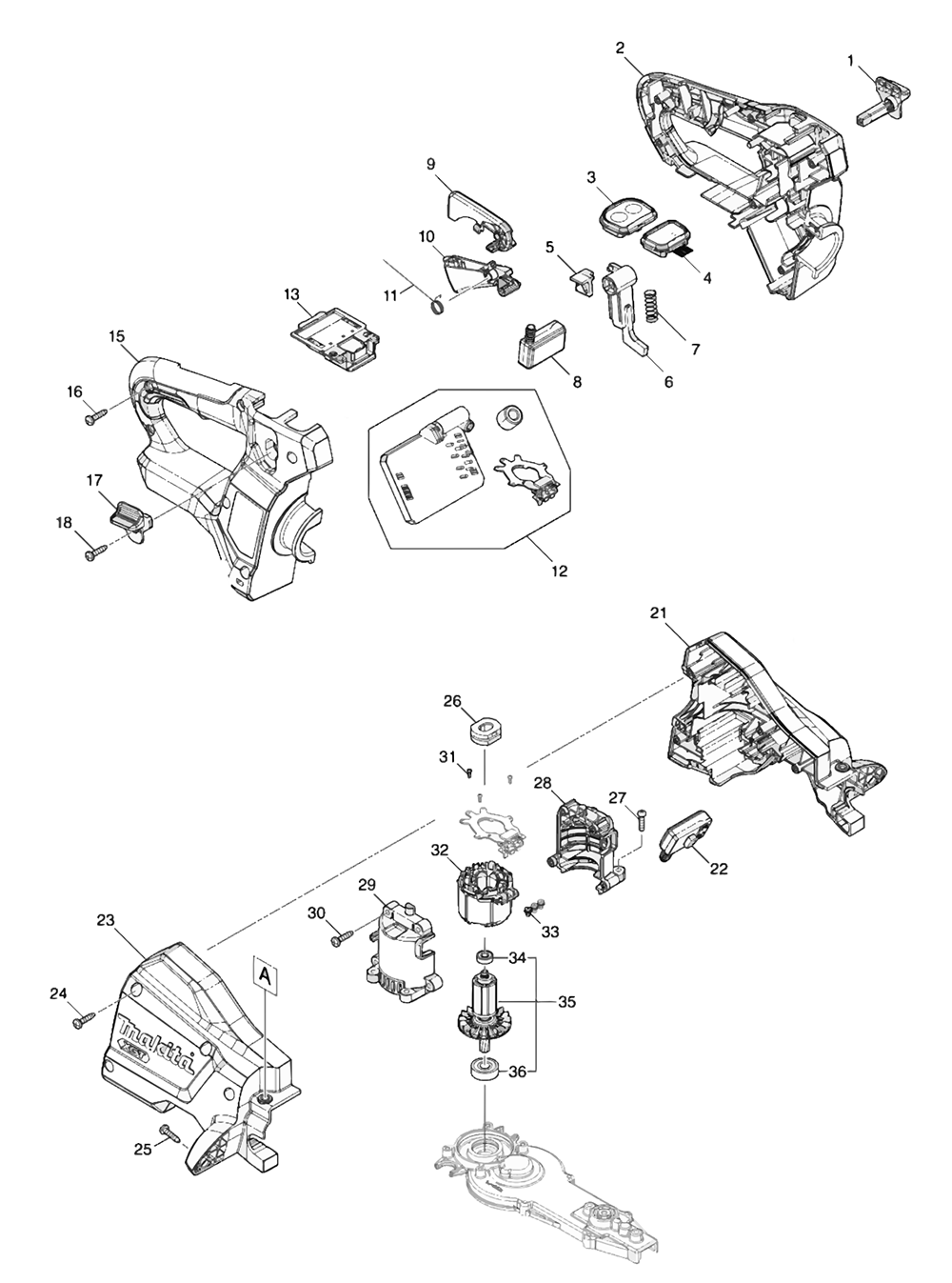 Fig-0 Diagram and Parts List for GHU02Z  Makita Hedge Trimmer