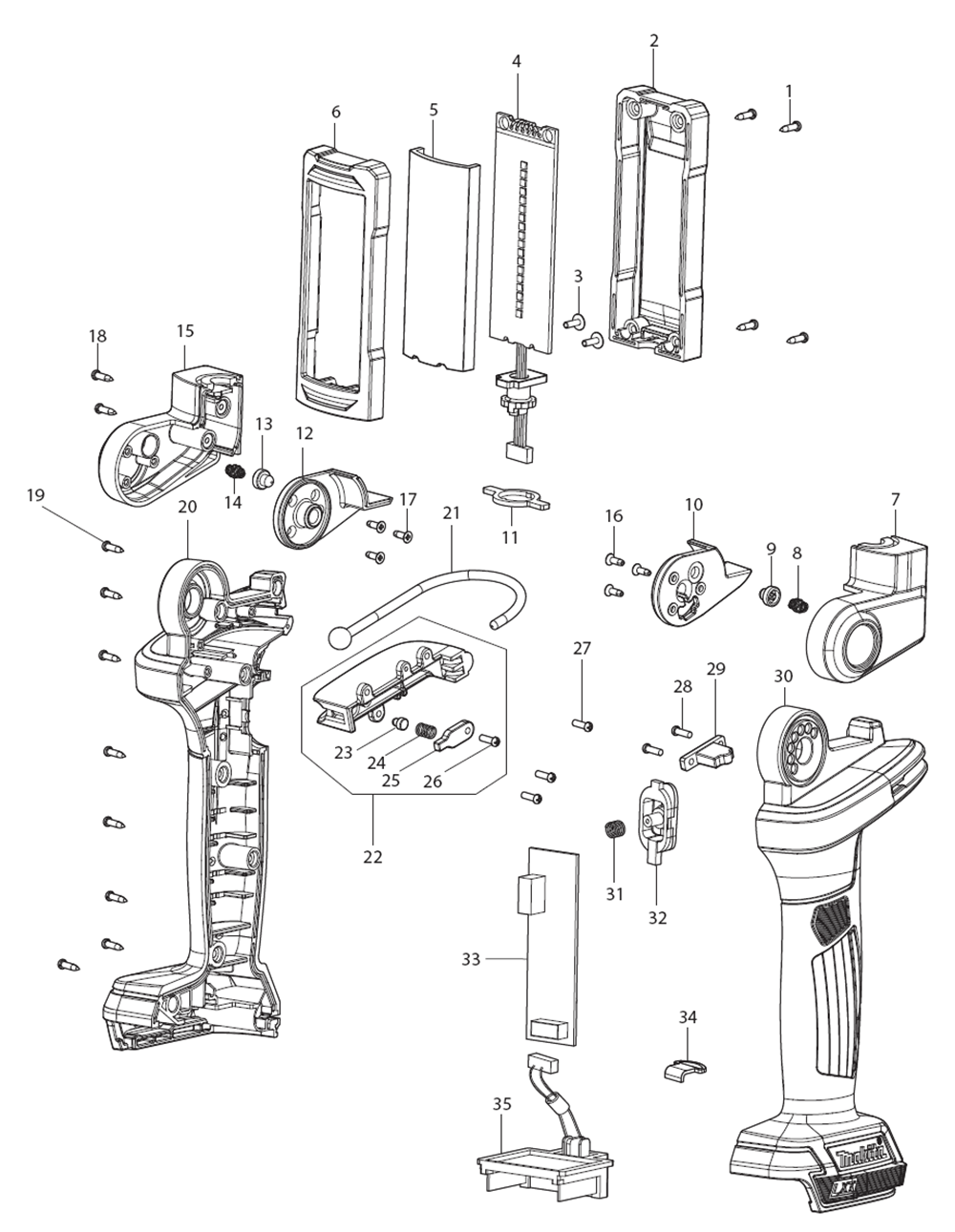 Fig-0 Diagram and Parts List for DML816  Makita Worklight & Flashlight