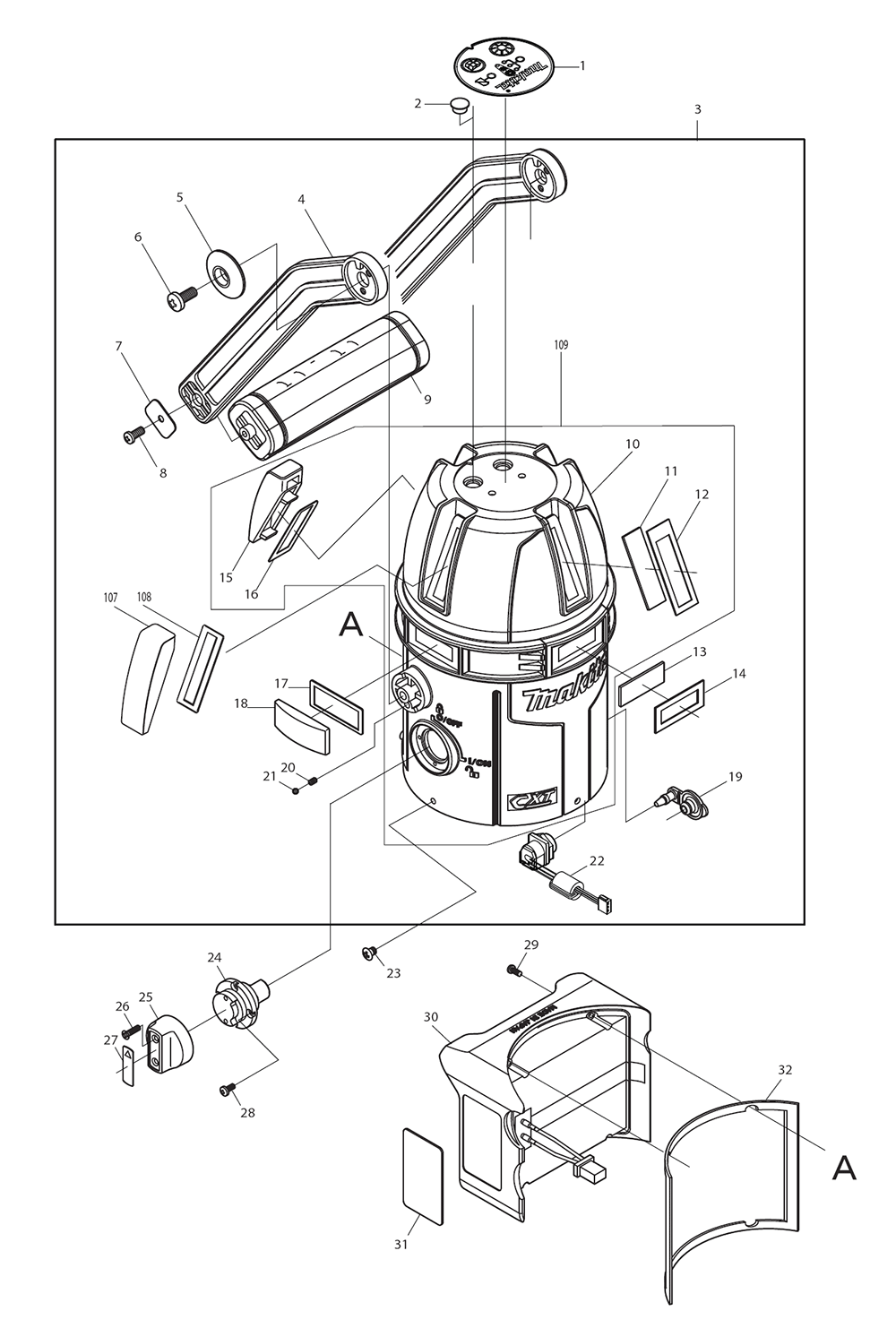 Page 3 Diagram and Parts List for SK209GDZ  Makita Worklight & Flashlight