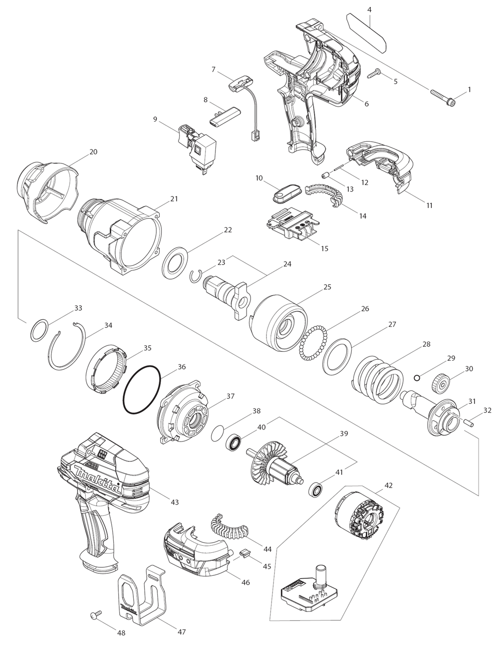 Page 1 Diagram and Parts List for XWT07Z  Makita Drill