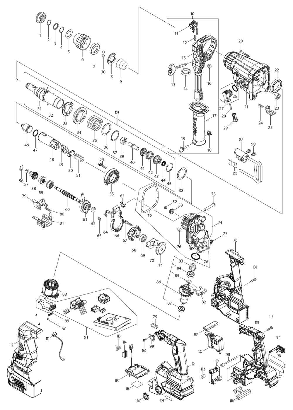 Fig-0 Diagram and Parts List for GRH01ZW  Makita Hammer Drill
