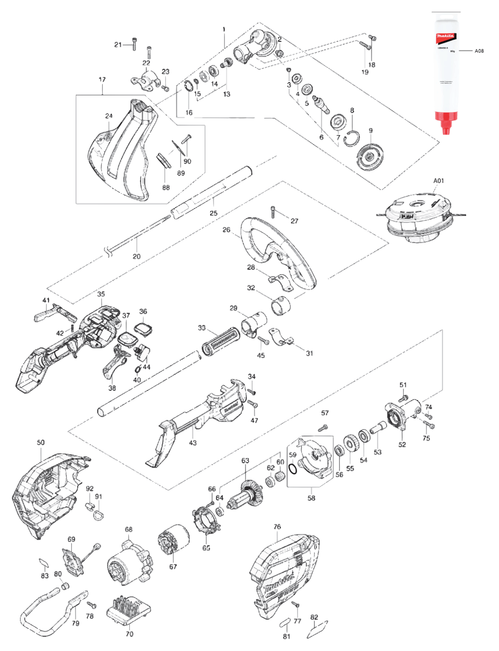 Fig-0 Diagram and Parts List for GRU04Z  Makita Trimmer