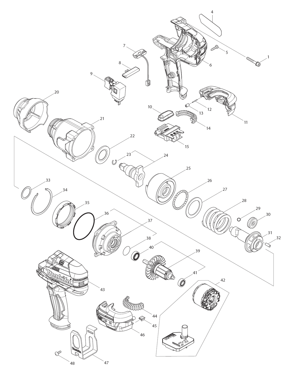 Page 1 Diagram and Parts List for XWT08Z  Makita Drill