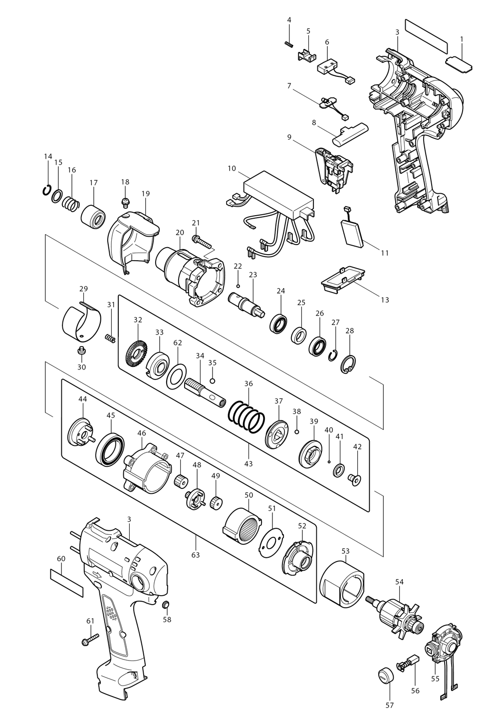 Page 1 Diagram and Parts List for BFT020FZ Type 1 Makita Screwdriver