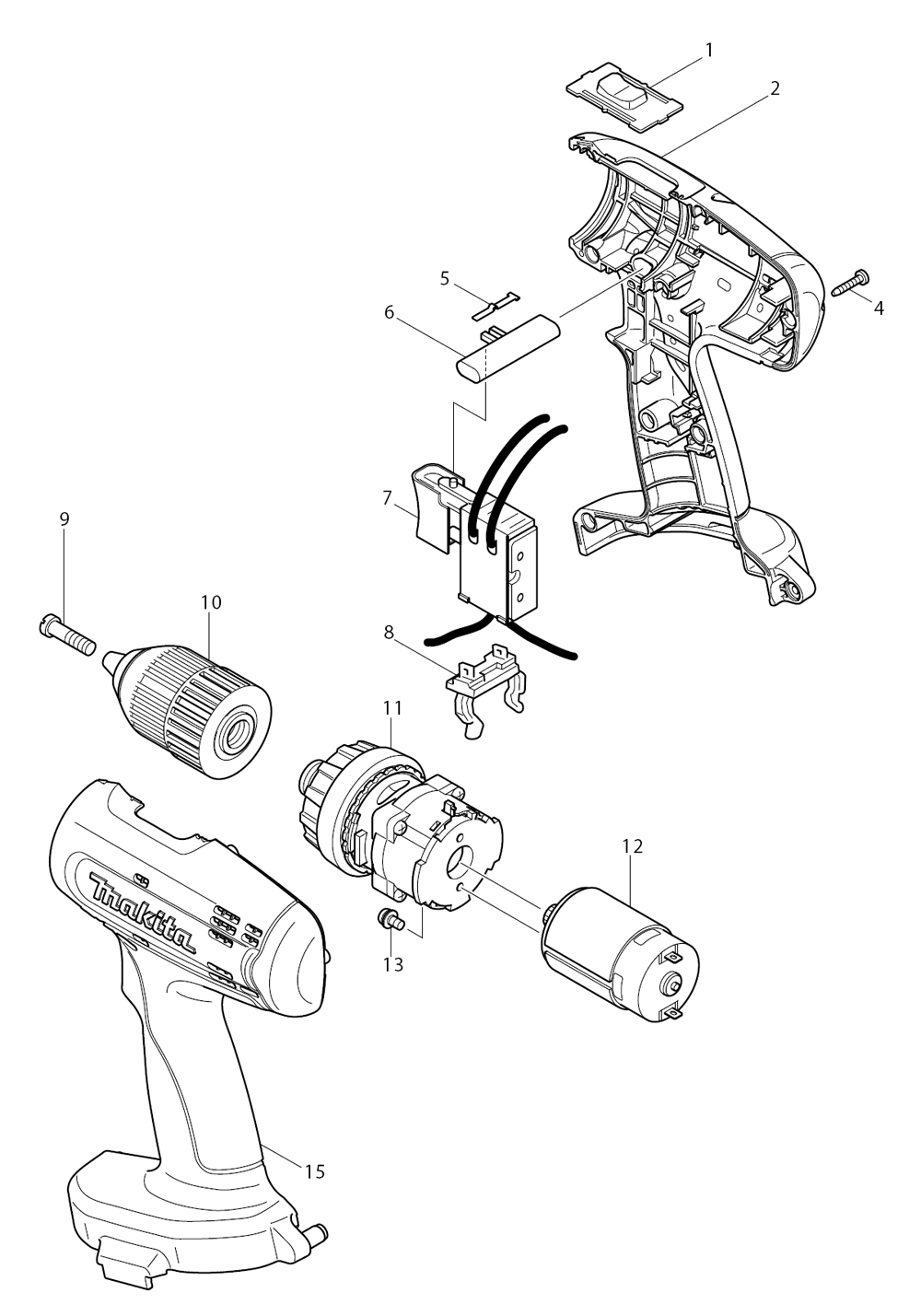 Page 1 Diagram and Parts List for 6390DWPLE  Makita Drill