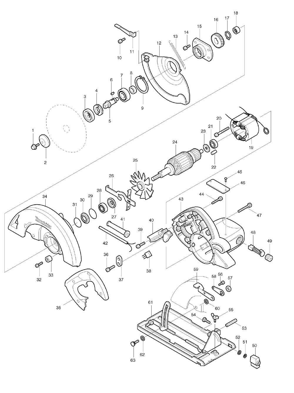 Page 1 Diagram and Parts List for 5008B  Makita Saw