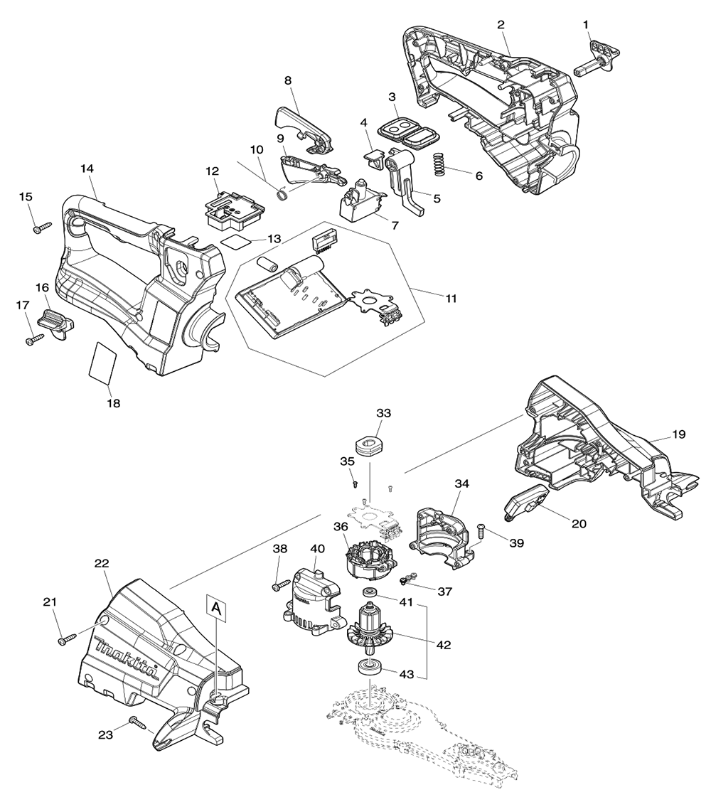 Fig-0 Diagram and Parts List for XHU07T  Makita Hedge Trimmer