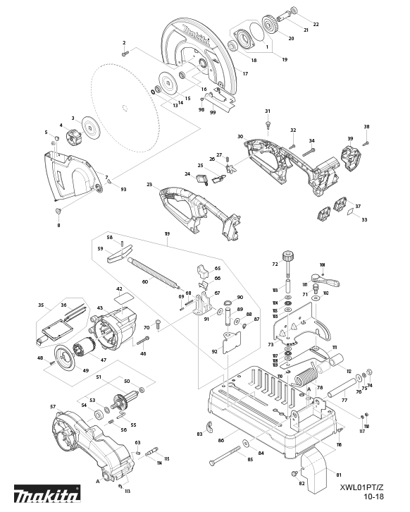 Diagram Diagram and Parts List for XWL01Z  Makita Table Saw