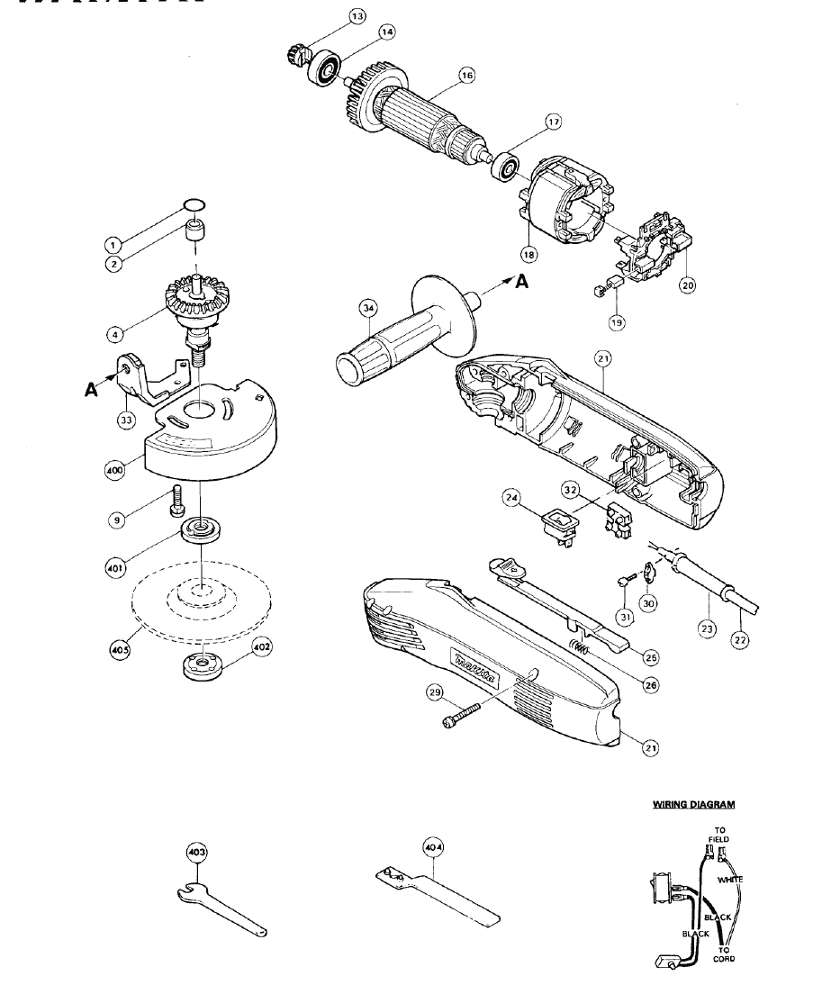 Page 1 Diagram and Parts List for N900  Makita Grinder