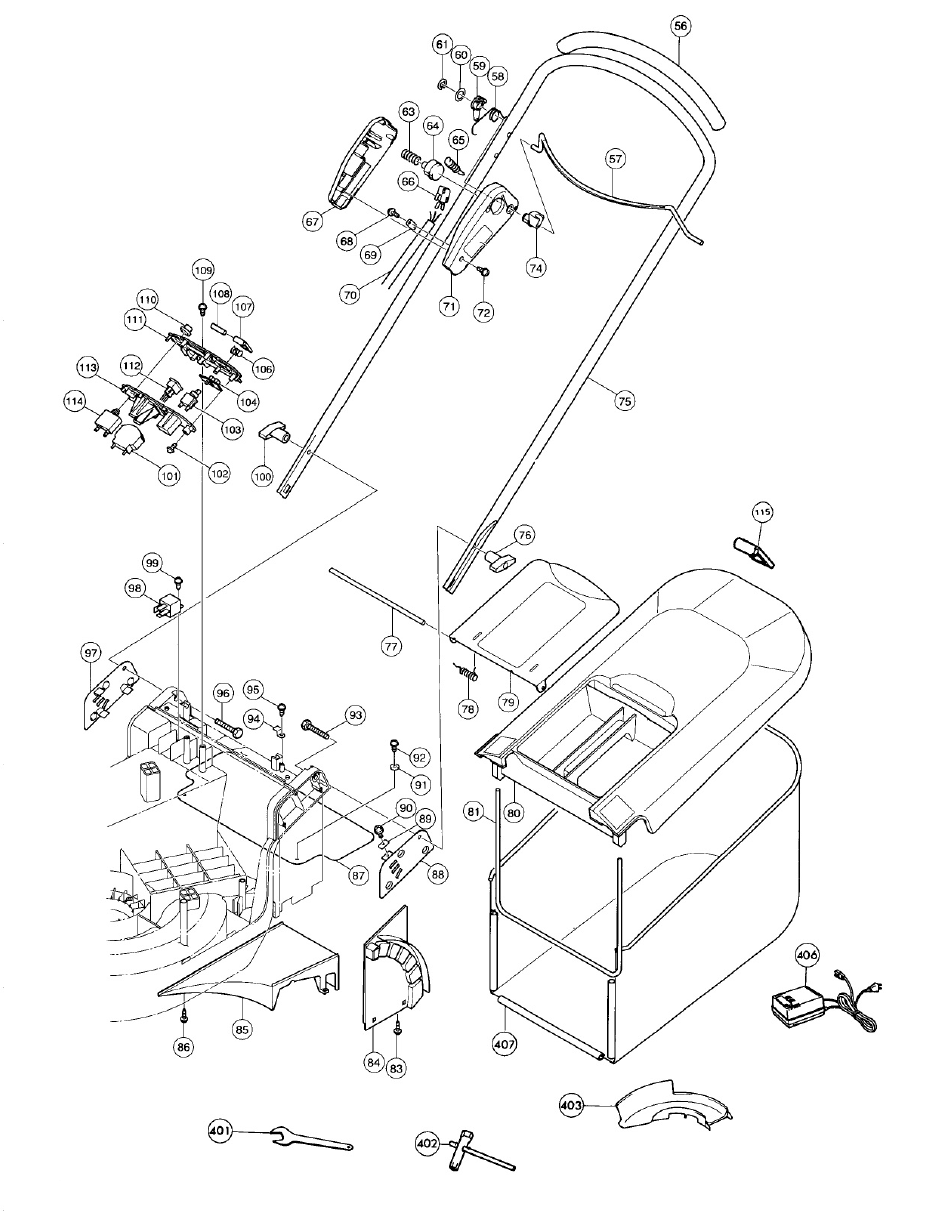 Page 1 Diagram and Parts List for UM401DW  Makita Lawn Mower