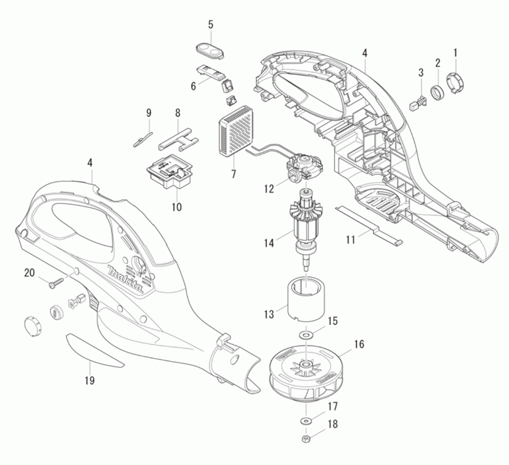 Page 1 Diagram and Parts List for BUB360Z Type 1 Makita Leaf Blower / Vacuum