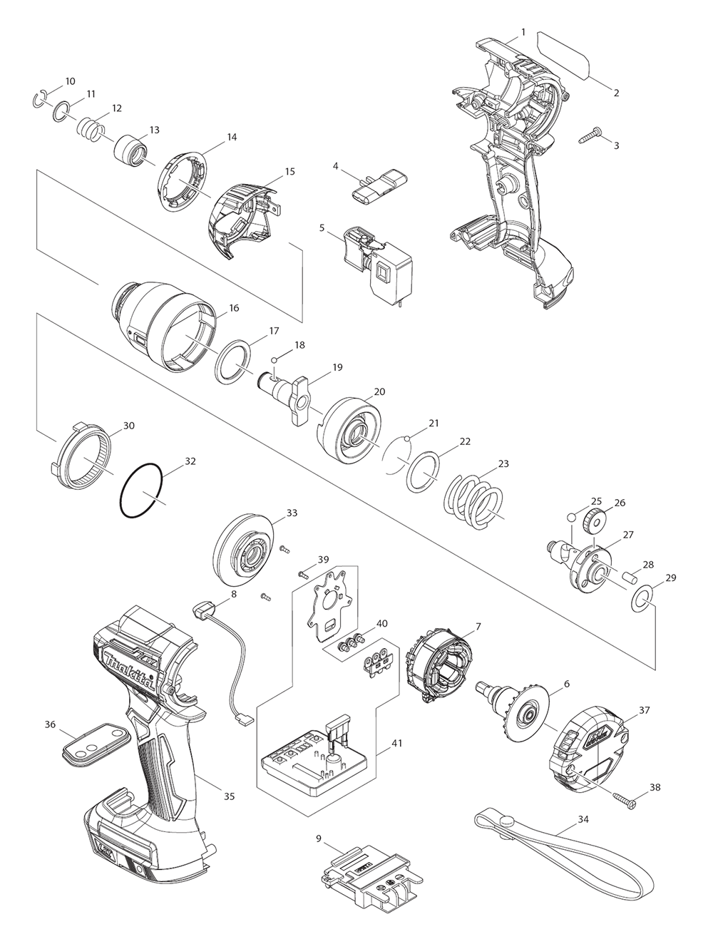 Page 1 Diagram and Parts List for XDT12T  Makita Drill