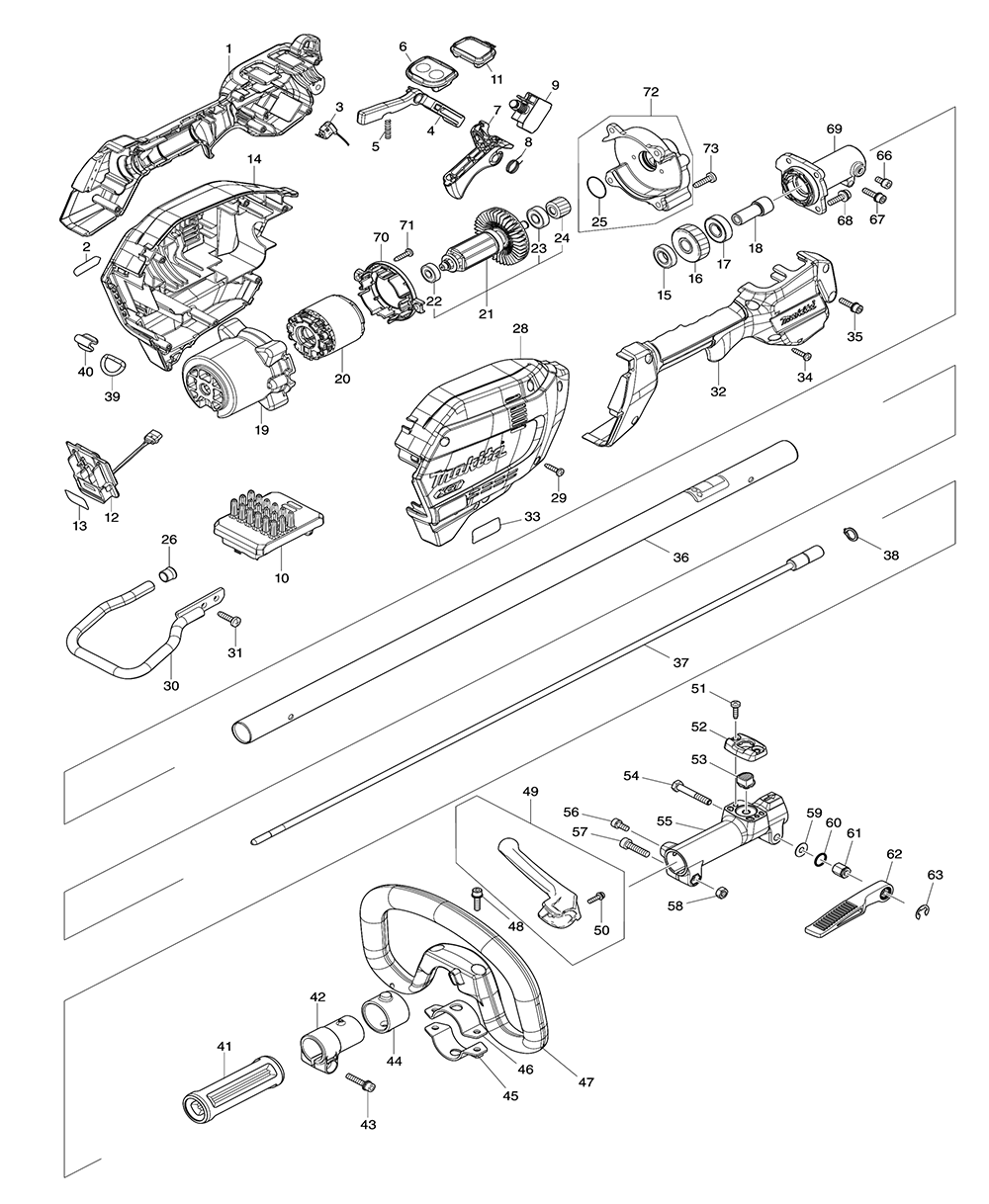 Fig-0 Diagram and Parts List for GUX01Z  Makita Trimmer