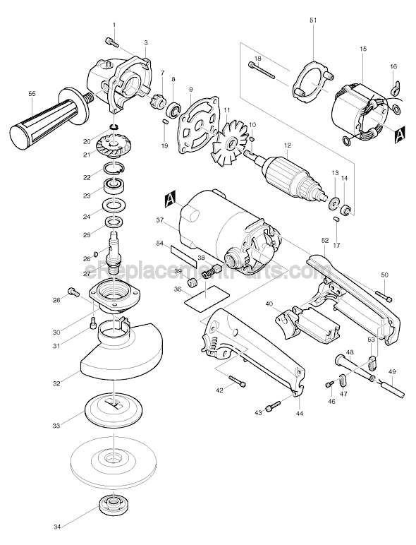 Page A Diagram and Parts List for 9005BZ  Makita Angle Grinder