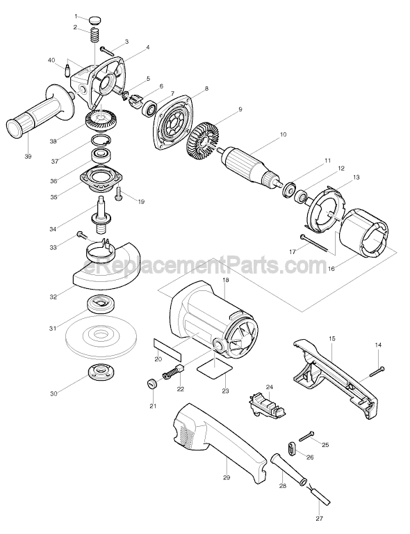 Page A Diagram and Parts List for 9015DB  Makita Angle Grinder