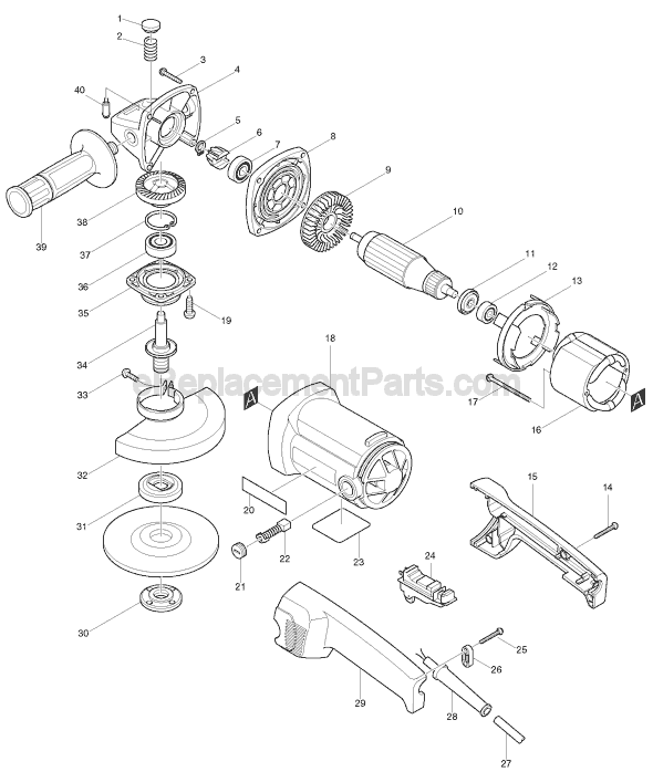 Page A Diagram and Parts List for 9016B  Makita Angle Grinder