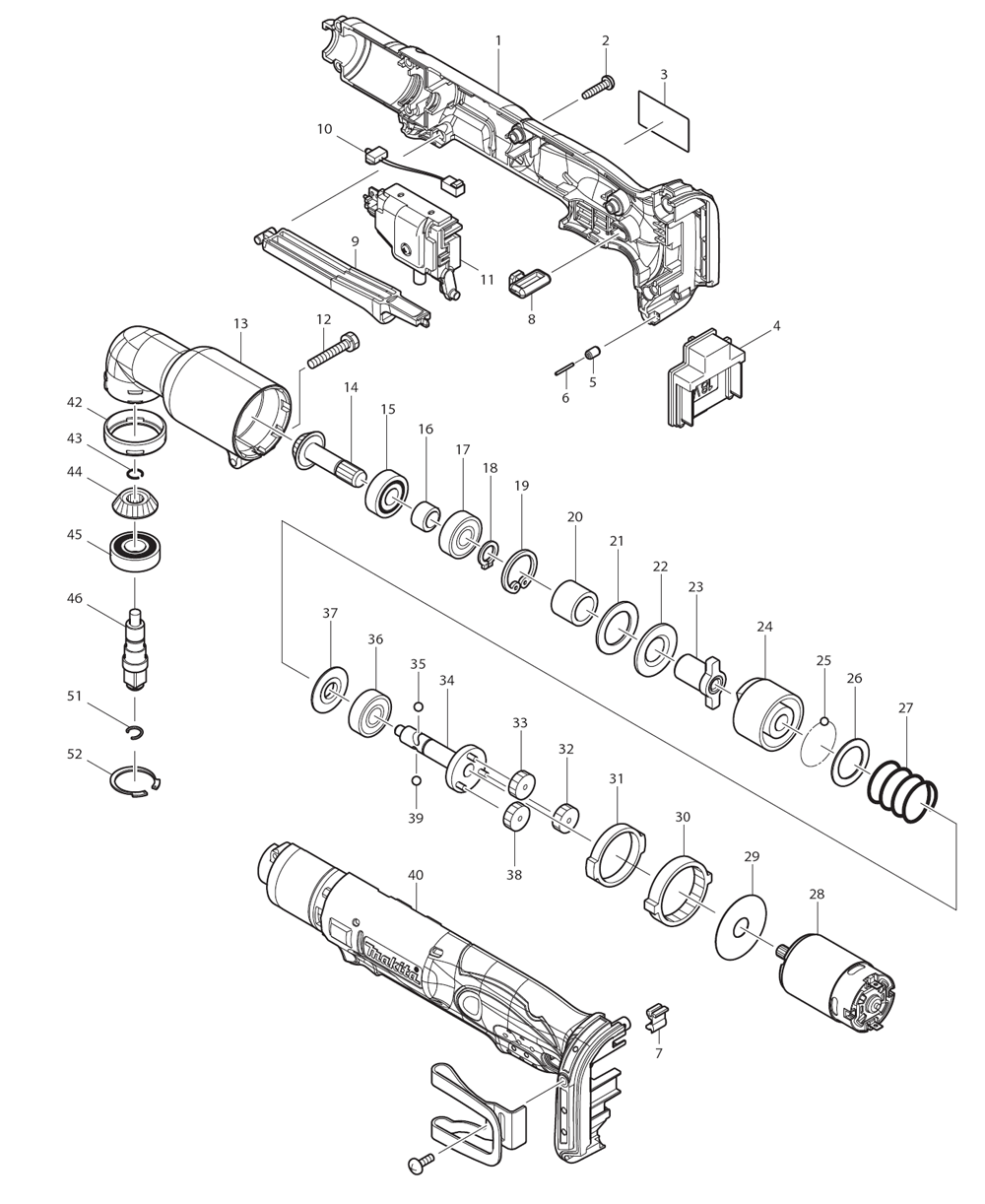 Page 1 Diagram and Parts List for XLT02Z  Makita Drill