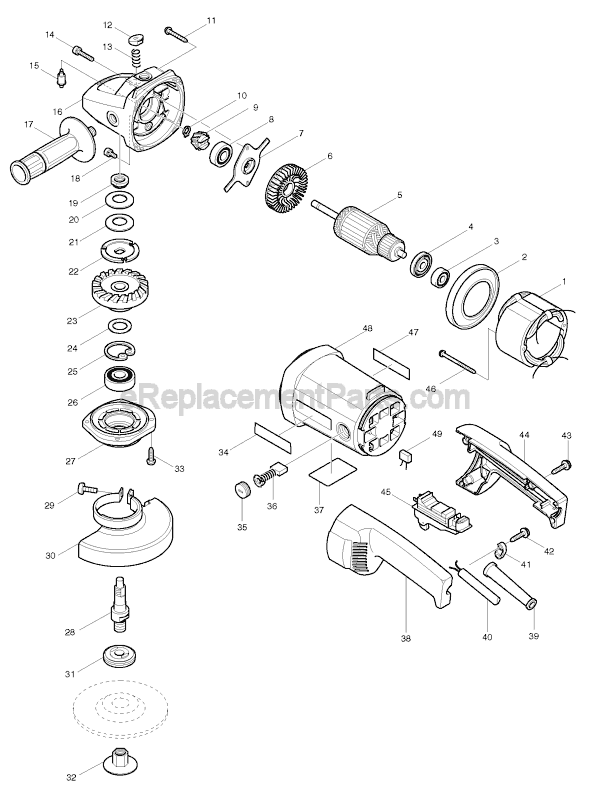 Page A Diagram and Parts List for 9047L  Makita Angle Grinder