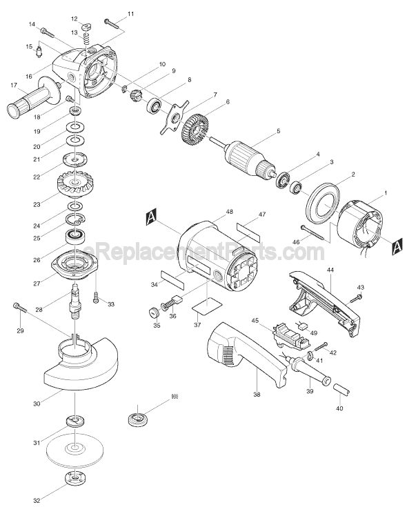 Page A Diagram and Parts List for 9049  Makita Angle Grinder