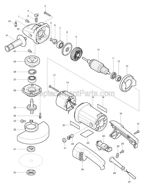 Page A Diagram and Parts List for 9067L  Makita Angle Grinder
