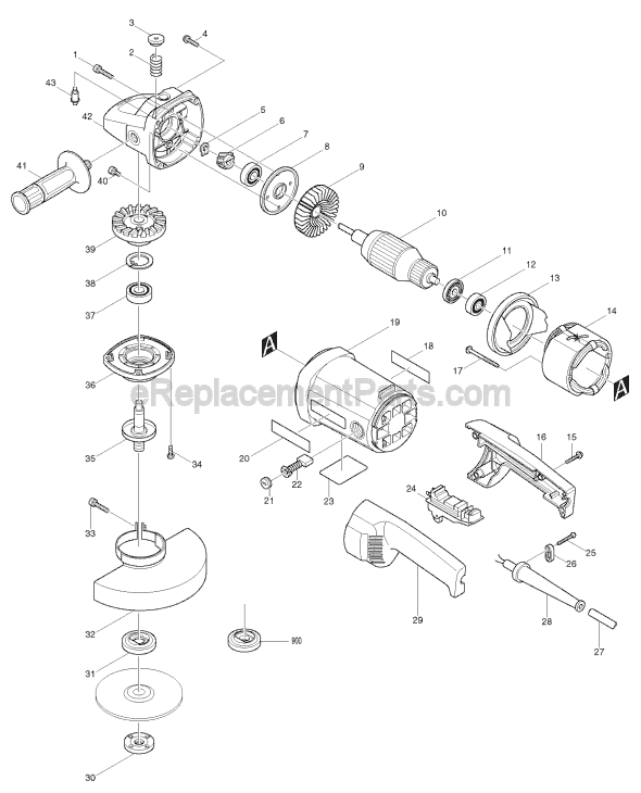 Page A Diagram and Parts List for 9069  Makita Angle Grinder