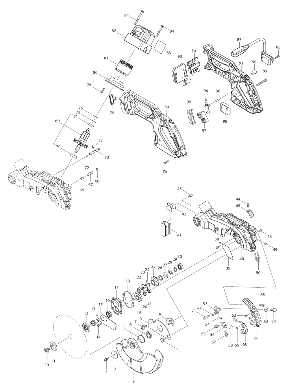 Page 2 Diagram and Parts List for XSL05Z  Makita Saw