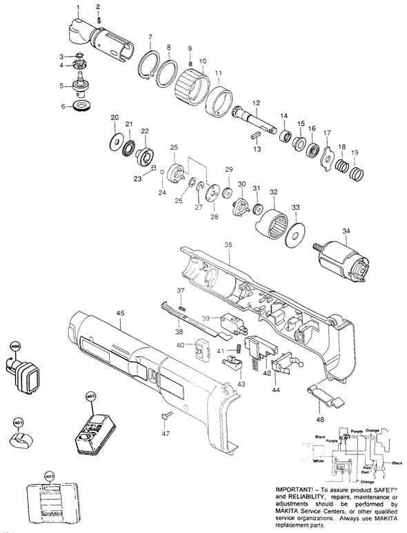 Diagram Diagram and Parts List for 6706D-DW  Makita Screwdriver