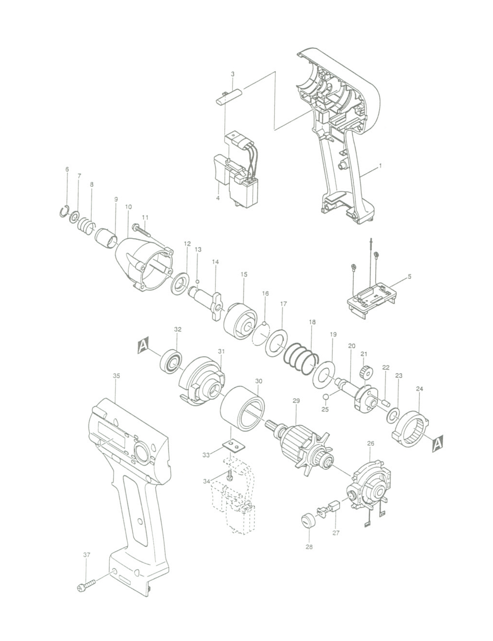 Page 1 Diagram and Parts List for BTD040Z  Makita Drill