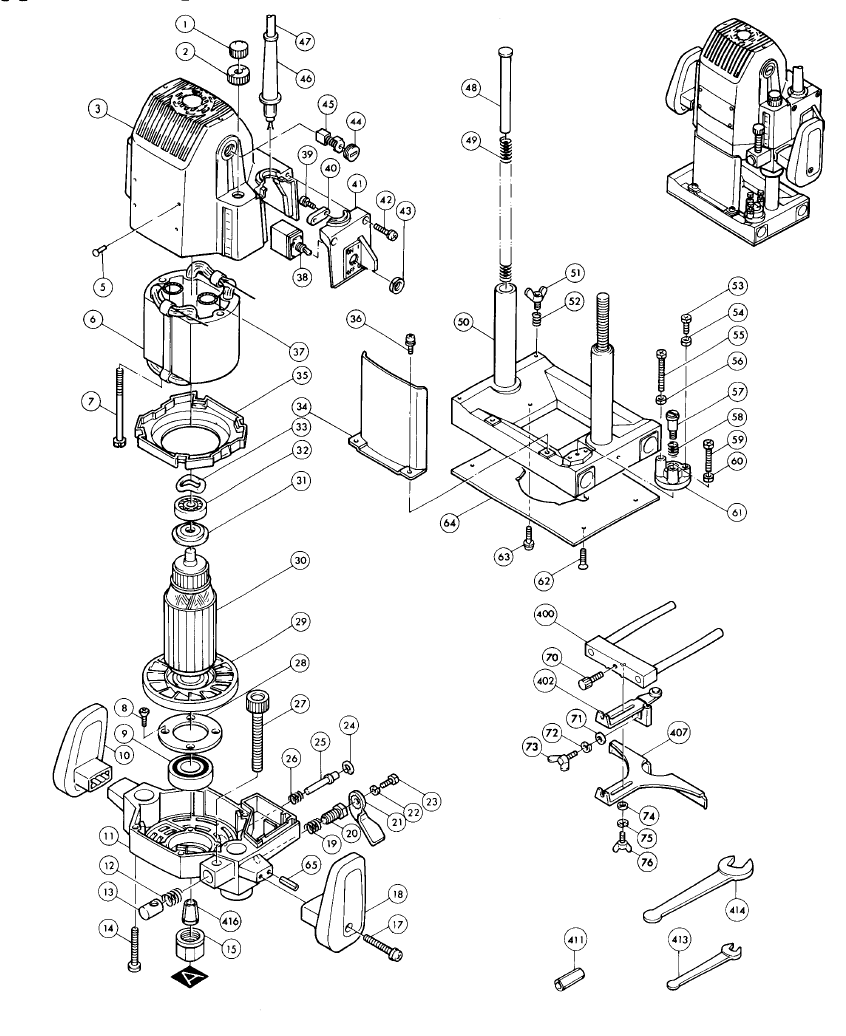 Page 1 Diagram and Parts List for 3612B  Makita Router
