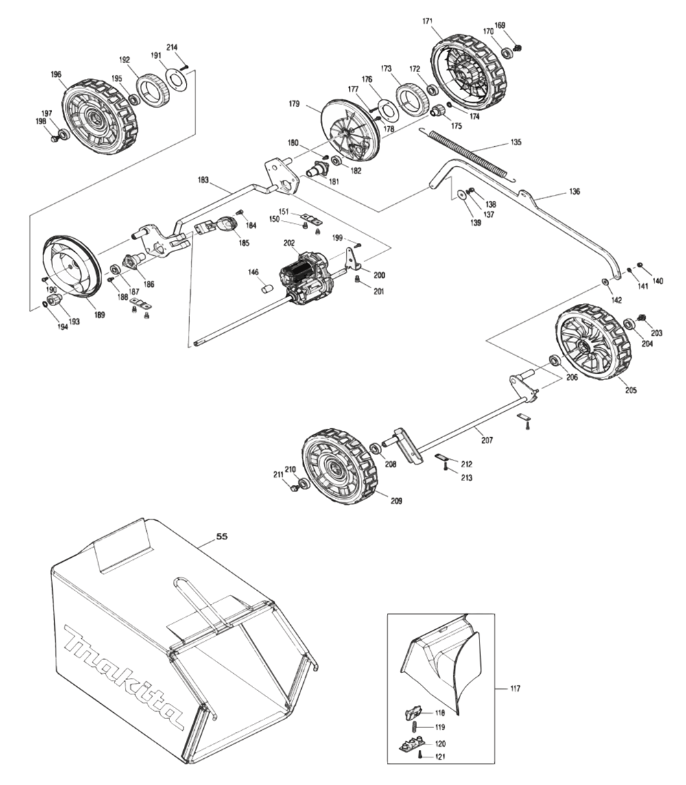 Fig-3 Diagram and Parts List for XML06PT1  Makita Lawn Mower
