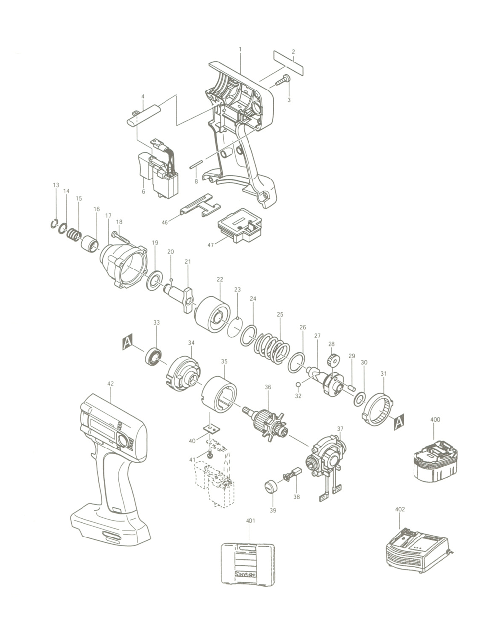 Page 1 Diagram and Parts List for BTD120Z  Makita Drill