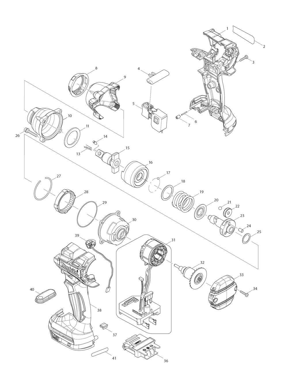 Page 1 Diagram and Parts List for XWT02MB  Makita Drill