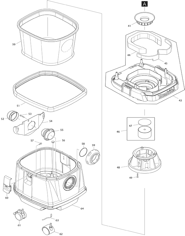 Diagram 2 Diagram and Parts List for XCV23Z  Makita Utility Vacuum