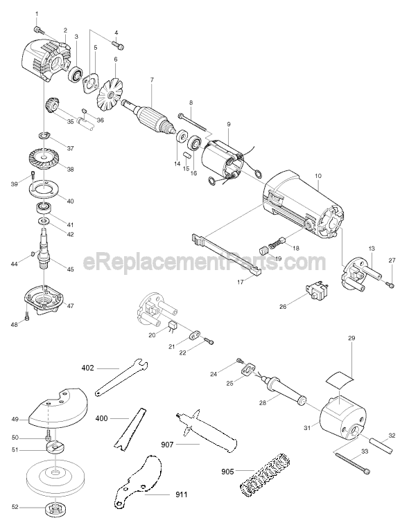 Page A Diagram and Parts List for 9501B  Makita Angle Grinder