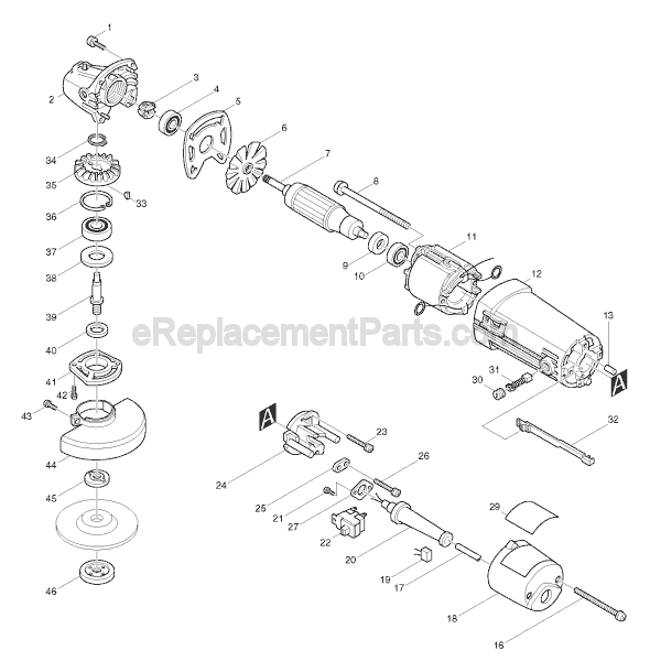 Page A Diagram and Parts List for 9505BH  Makita Angle Grinder