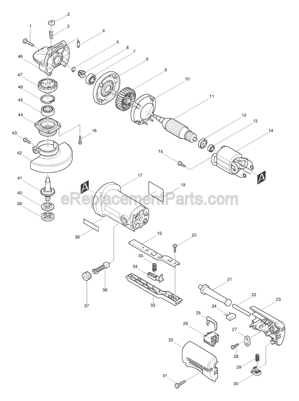 Page A Diagram and Parts List for 9526PBH  Makita Angle Grinder