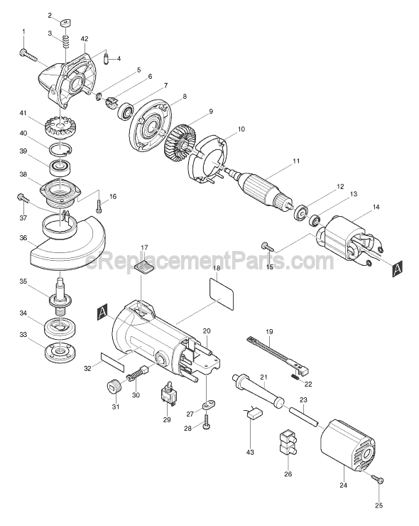 Page A Diagram and Parts List for 9527NB  Makita Angle Grinder