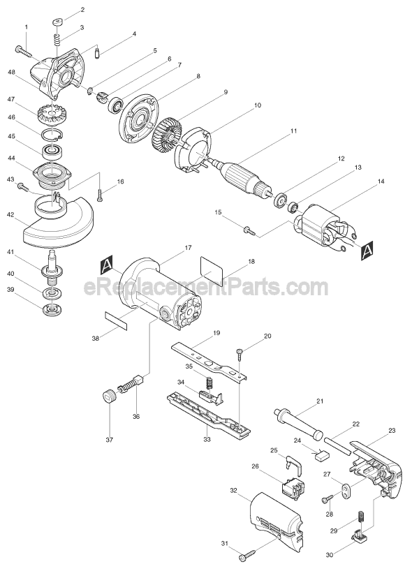 Page A Diagram and Parts List for 9528PB  Makita Angle Grinder