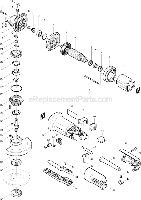 Page A Diagram and Parts List for 9557PB  Makita Angle Grinder