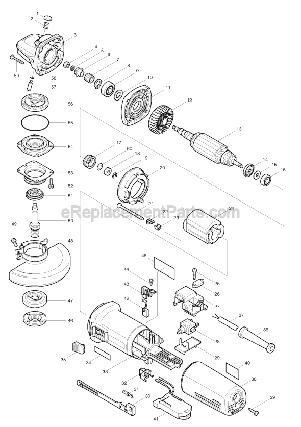 Page A Diagram and Parts List for 9564CV  Makita Angle Grinder