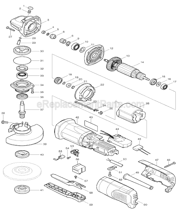 Page A Diagram and Parts List for 9564PC  Makita Angle Grinder