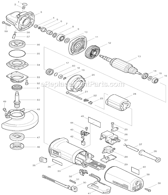 Page A Diagram and Parts List for 9565CV  Makita Angle Grinder