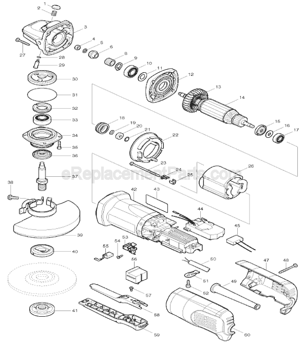 Page A Diagram and Parts List for 9565PC  Makita Angle Grinder