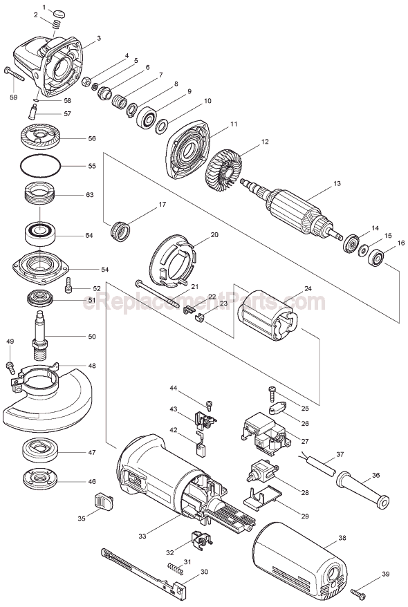 Page A Diagram and Parts List for 9565  Makita Angle Grinder