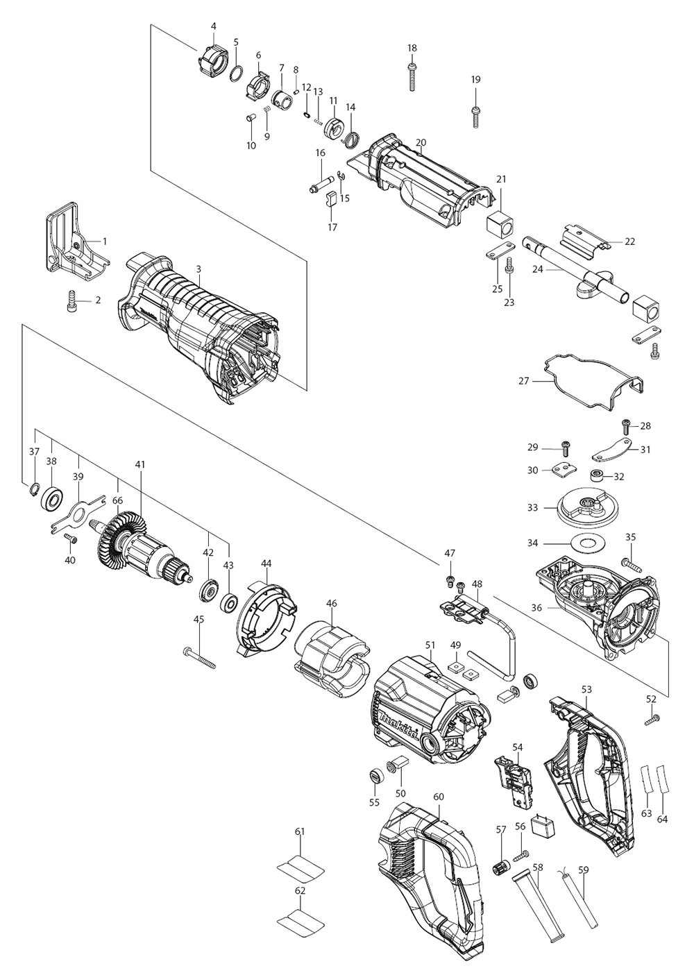 Fig-0 Diagram and Parts List for JR3051T  Makita Reciprocating Saw