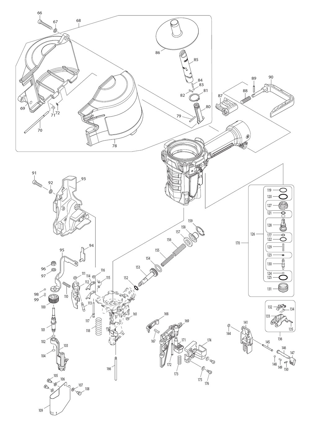 Page 1 Diagram and Parts List for AN935H  Makita Nailer